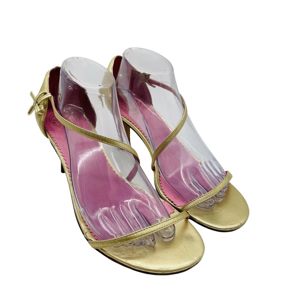 Lilly Pulitzer High Heels Womens 10 Roma Strappy Bow Leather Metallic Gold Retro